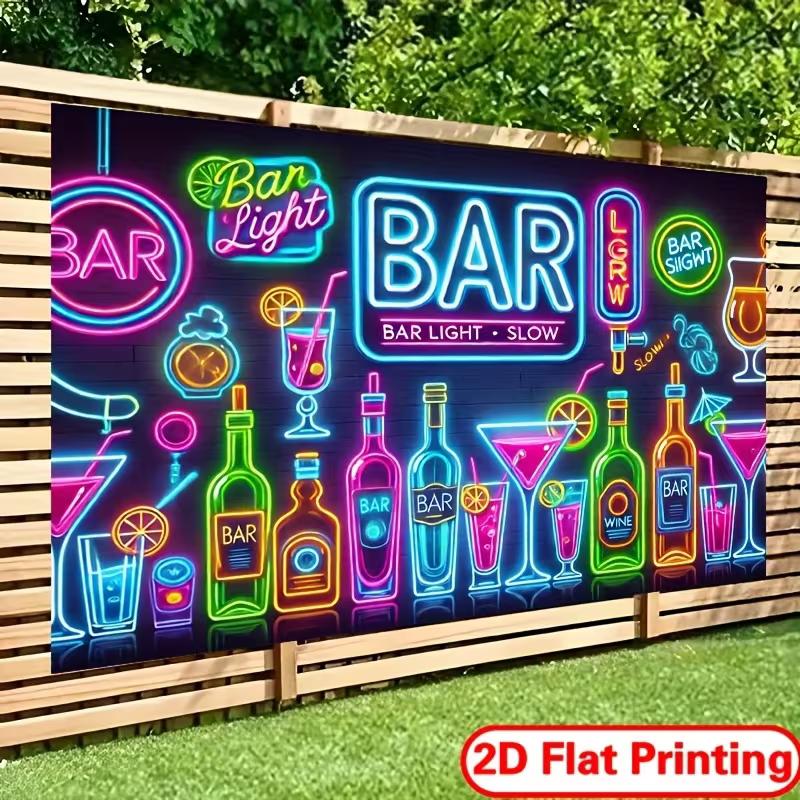 2D Colorful Neon Bar Backdrop Wine Bottle Night Party Photo Prop