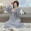 6535 Jacquard Cotton Pajamas - Women's Sweet Long-Sleeve Mid-Length Nightdress, Plus Size (Up To 220 Lbs) for Spring & Autumn
