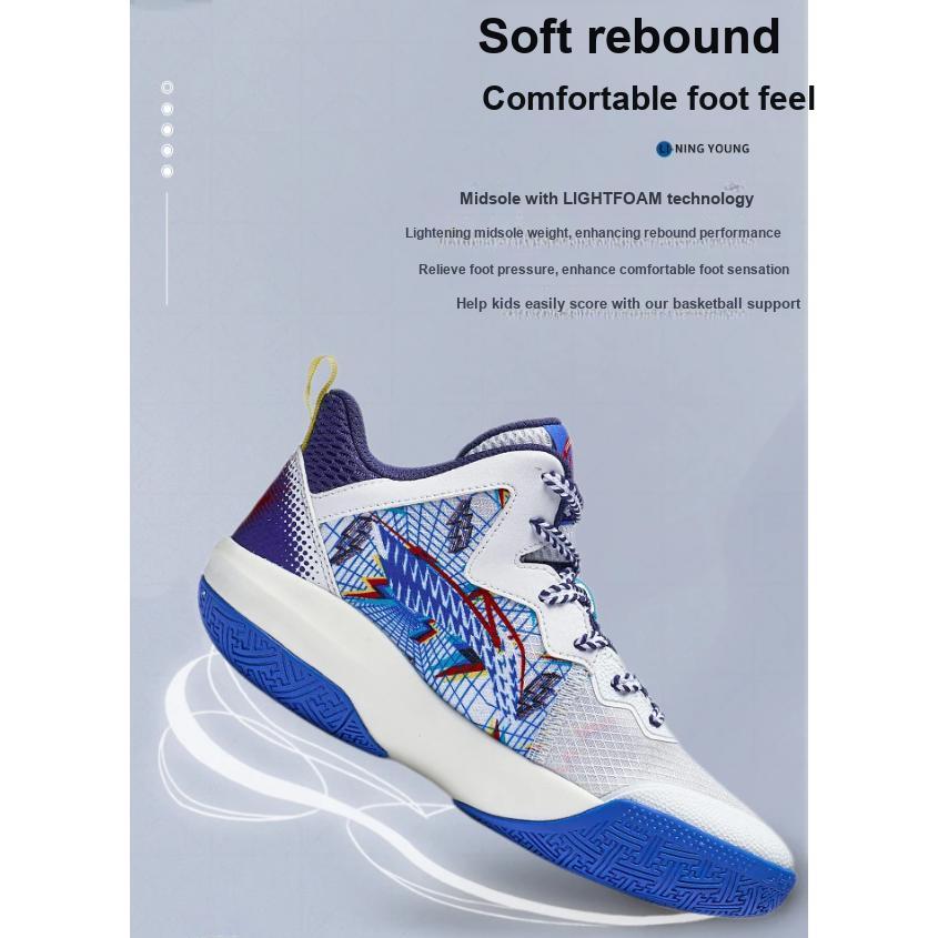 Li Ning Youth Casual Versatile Non-Slip Wear-Resistant Low-Top Basketball Shoes Kids sneaker White Blue YKBT044-3