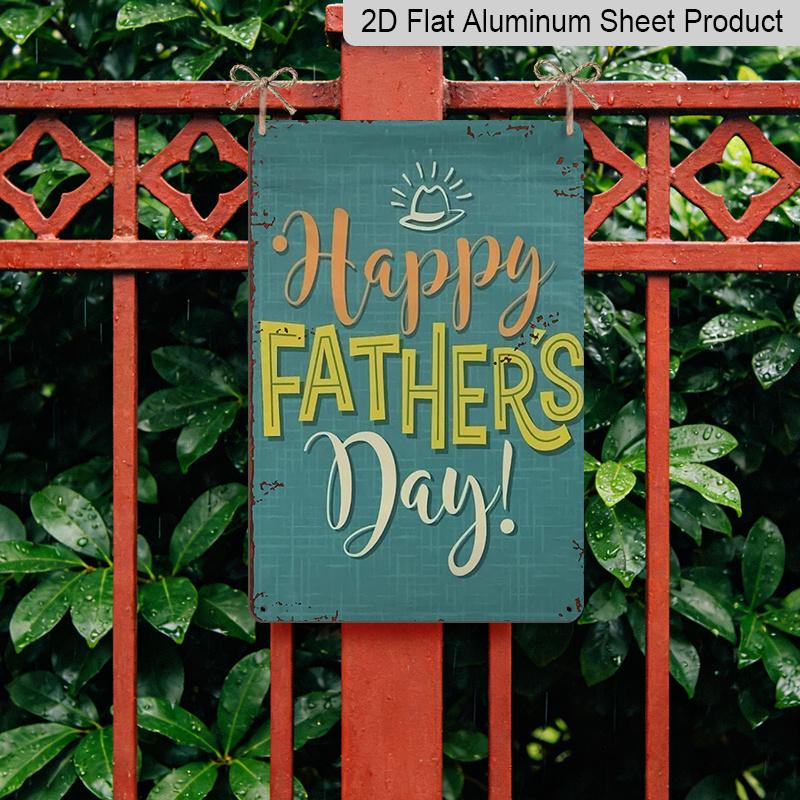 2D Flat, 1pc "Happy Father's Day" Aluminium Sign - 8"x12" Teal Rustic Decor, Hat & Sun Accent Wall Art, Perfect for Father's Day Gifts & Home Decor