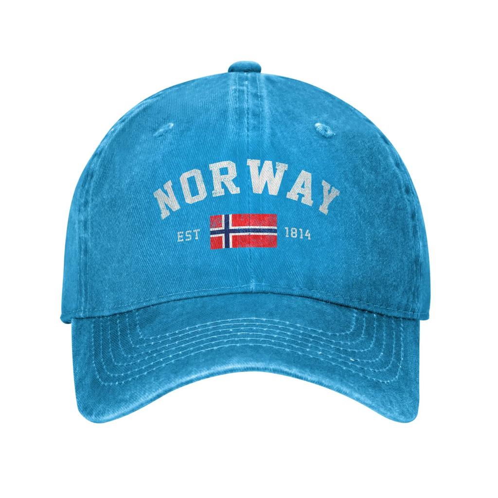Vintage Norwegen Est. 1814 Norwegische Flagge Baseballkappe für Herren Damen Used-Denim Kopfbedeckung Outdoor Sommerhüte Kappe