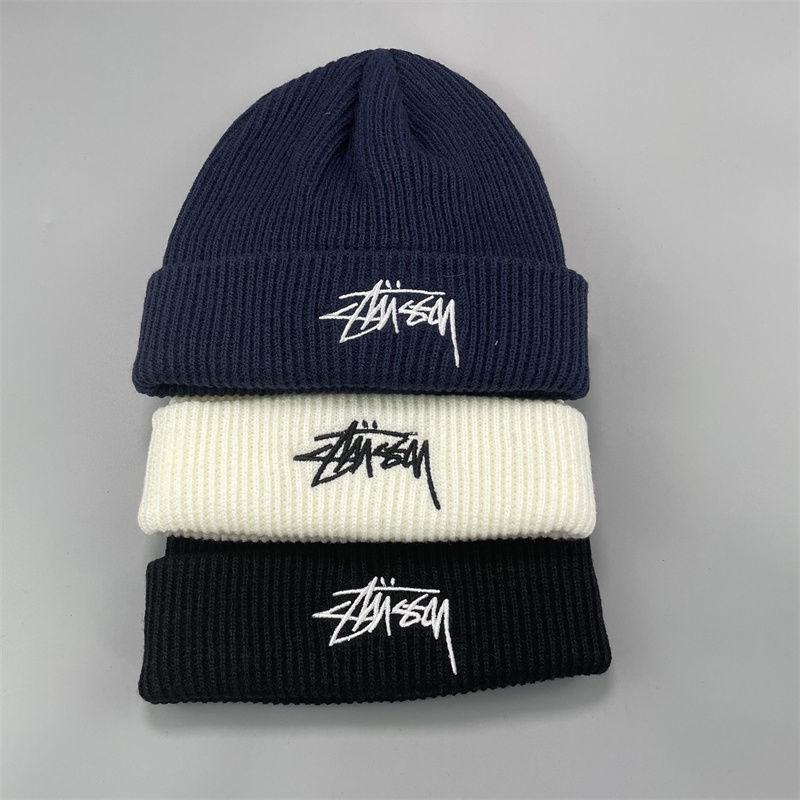 Unisex Stussy vyšívaná vlněná čepice - Trendy hip-hop streetwear pro podzim/zimu