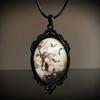 Vintage Bat Cemetery Glass Pendant Necklace Clavicle Chain Halloween Jewelry