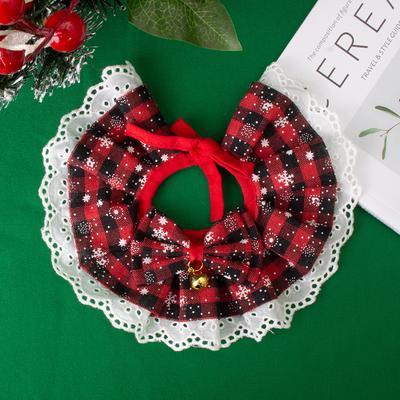Christmas Plaid Scarf with Bowtie for Pets Dog Cat Neck Warmer with Lace Trim And Pendant Holiday Pet Accessory