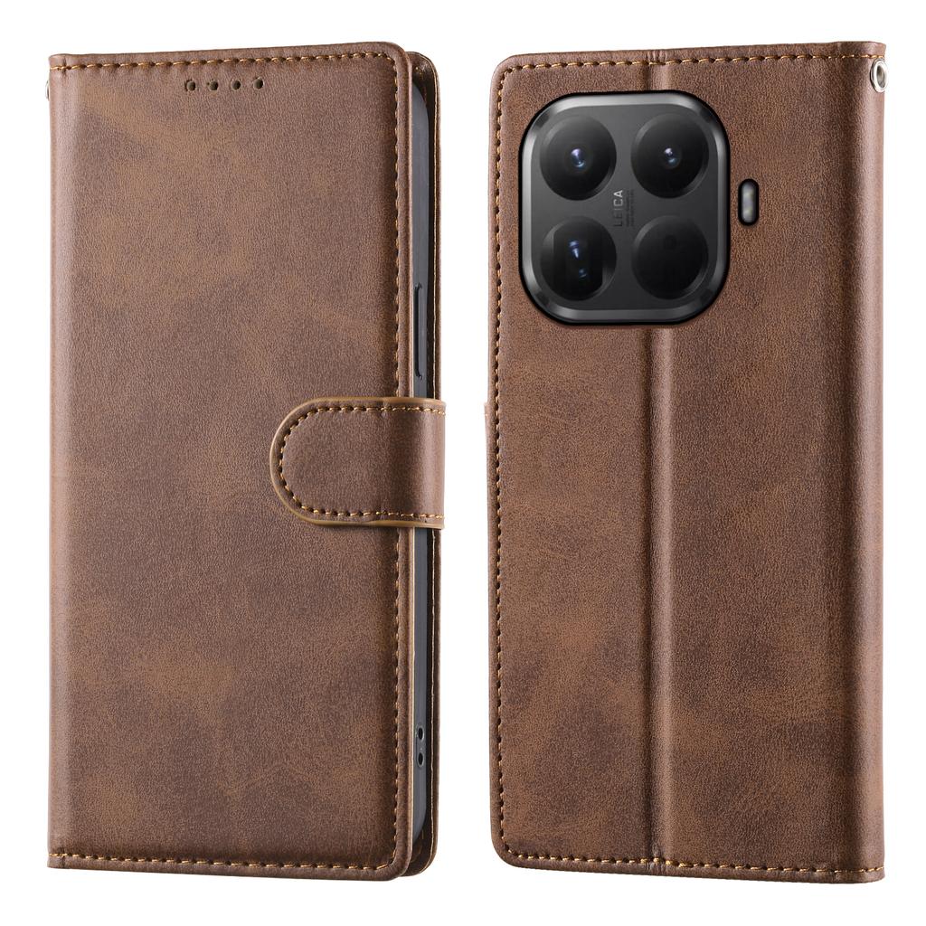 For Xiaomi 15T Pro Case Stand Wallet Calf Texture PU Leather Flip Phone Cover with Wrist Strap