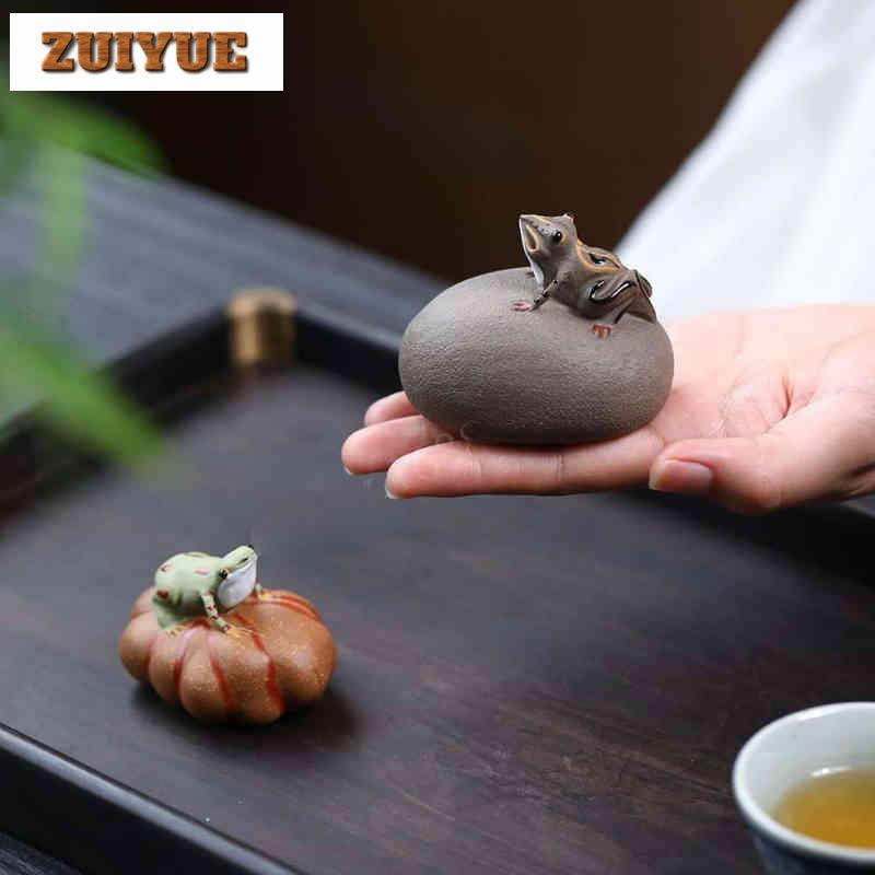 Yixing Zisha Water Spray Stone Frog Tea Pet Ancient Flowerpot Landscaping Tea Figurine Play Toys Tea Statue Ornaments Gift Craft
