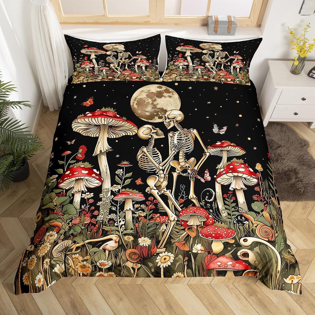 Mushroom And Moon Duvet Cover Sets For Teens Lightweight Quilt Cover With 2 Pillowcase Night Plants Themed Bedding Sets No Quilt