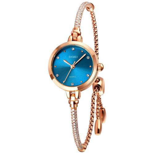 

SKMEI Women s Bracelet Watch, Cute, Stylish, Waterproof, Casual, Gold Quartz Movement, Simple, Brand-Name, High-Quality, Gift, Luxury Watch, Blue