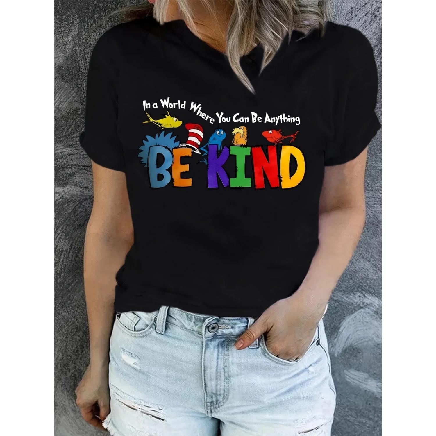 

Valentine s Day Vintage Be Kind Print T-Shirt Short Sleeve Crew Neck Summer Casual Tops Women s Clothing Harajuku Fashion Y2K S чёрный