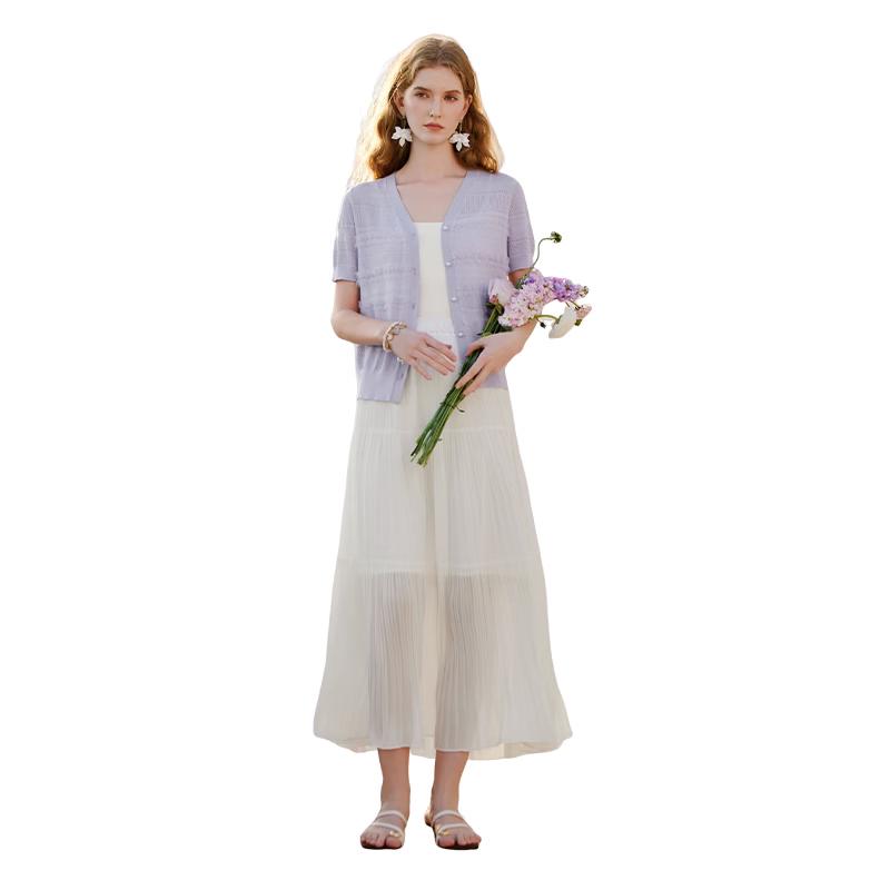 Women's Lyocell Lightweight V-Neck Knit Short-Sleeved Cardigan