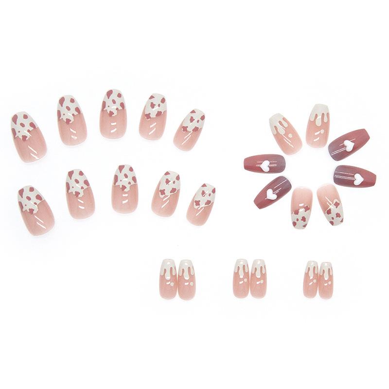 Diamond Love Wearing Nail Gradual Change Smudging Short Ballet Cow Pattern Nail Art Piece Finished Removable Nail Piece
