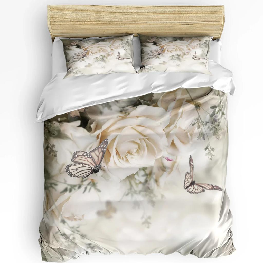 Pink Rose Flower Bouquet White Bedding Set 3pcs Duvet Cover Pillowcase Kids Adult Quilt Cover Double Bed Set Home Textile