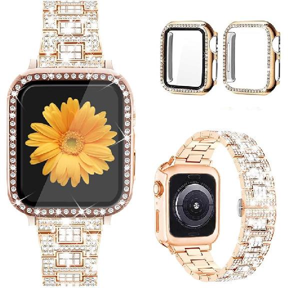 Mesime Compatible for Apple Watch Band with Screen Protector Case, Jewelry Replacement Bands 46mm 45mm 44mm 42mm 41mm 40 mm 38mm 2 Pack Protective 40mm(Series 6/5/4/SE)