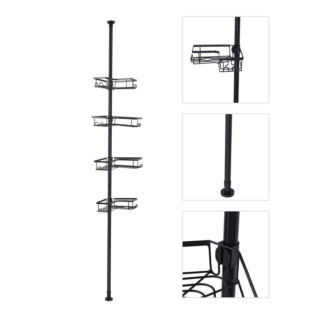 Corner Shower Basket Tension Pole Stainless Steel Floor to Ceiling Shower Shelves with 4 Baskets for Bathroom