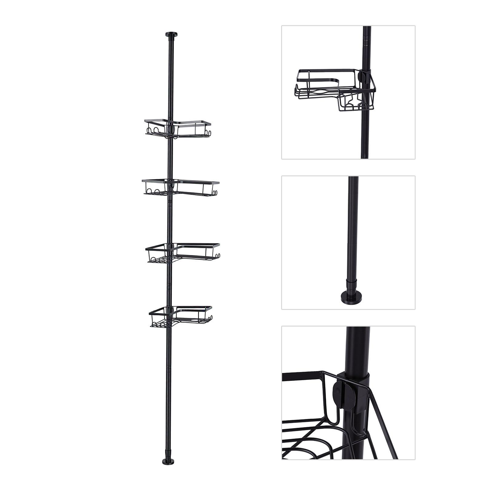 

Corner Shower Basket Tension Pole Stainless Steel Floor to Ceiling Shower Shelves with 4 Baskets for Bathroom