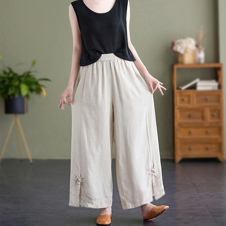 Culottes de damă de primăvară toamnă cu talie înaltă, drapeuri, elegante, subțiatoare, versatile, pantaloni casual drepți până la nouă zeci