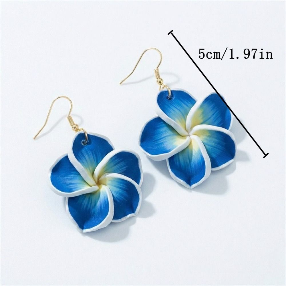 Big Flower Design Flower Drop Earrings Colorful Resin White Green Pink Resin Flowers Earrings Handmade Craft Soft Clay