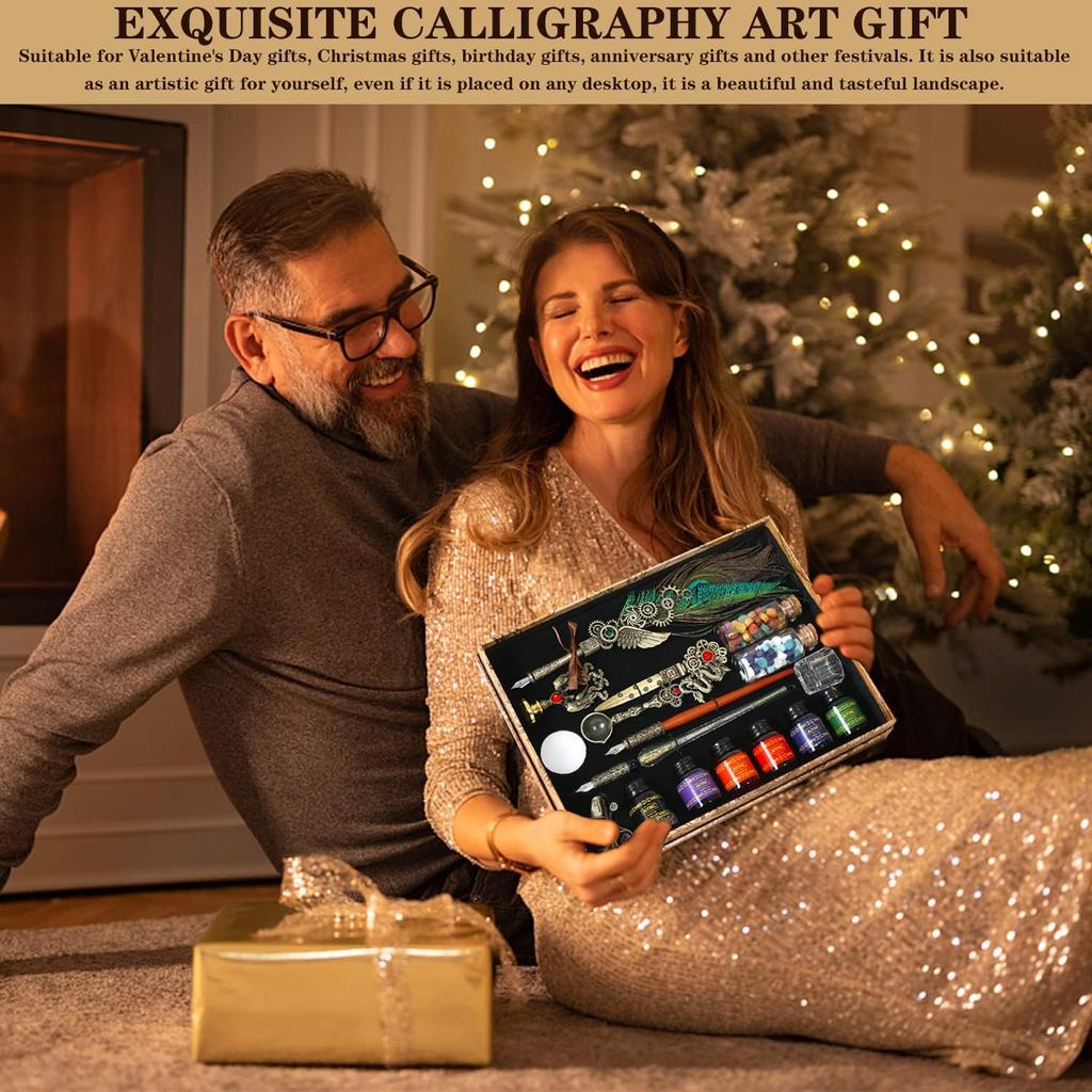 Quill Pen and Ink Set, Feather Pen Ink Set, Wax Seal Stamp Kit, Calligraphy Set, Valentine's Day Gifts for Writing Lovers Birthday Gifts, Ideal