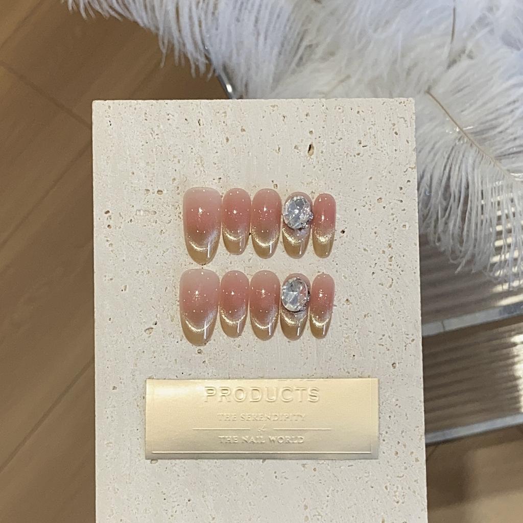 Sweet Peach Gradient Smile French Cat Eye Big Round Diamond Naked Peach Removable Wearable Armor