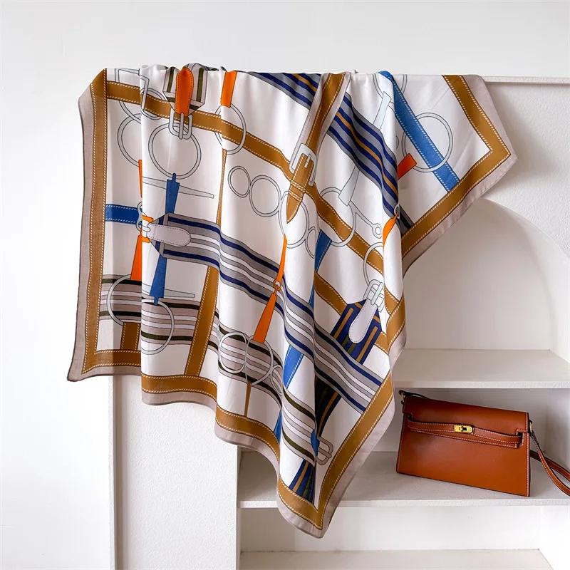 90*90 2024 Neue Mode Leichter Luxus Seidenschal Damen Twill Einfache Quadratische Schals Damen Sonnenschutz Schal Kopftuch Alle Jahreszeiten