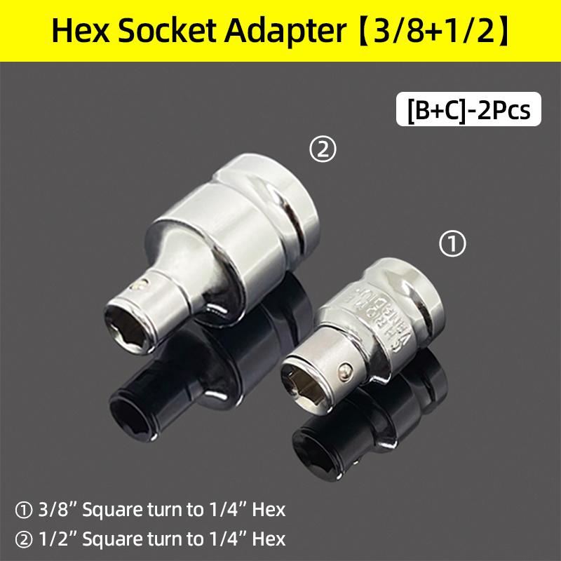 1/4" 3/8” 1/2” Square Drive To 1/4" Hex Shank Socket Adapter Converter Quick Change Bit Holder Repair Hand Tools Accessories