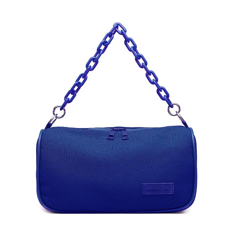 

Texture Shoulder Bag Zipper Crossbody Bag Fashion Chain Mesh Fluorescent Color Handbags 2022 Fashion New Rope Chain Shoulder Bag темно-синий