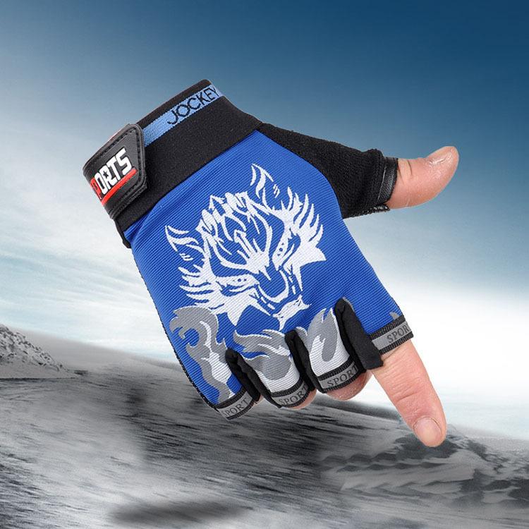 Yiran Toy 1 Men's Red/Blue/Black And Wo's Fitness Half Finger Gloves Fashionable Wolf Head Thin Bicycle Riding Outdoor Exercise Mountaineering Gloves