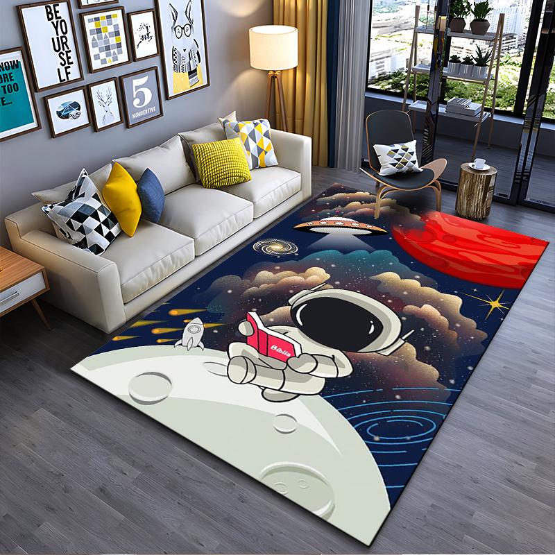 

Astronaut Reading on Moon Carpet with Space, Stars, and Planet Design Suitable for use as an anti-slip for living room bedroom sofas 40x60cm( 15x23in )