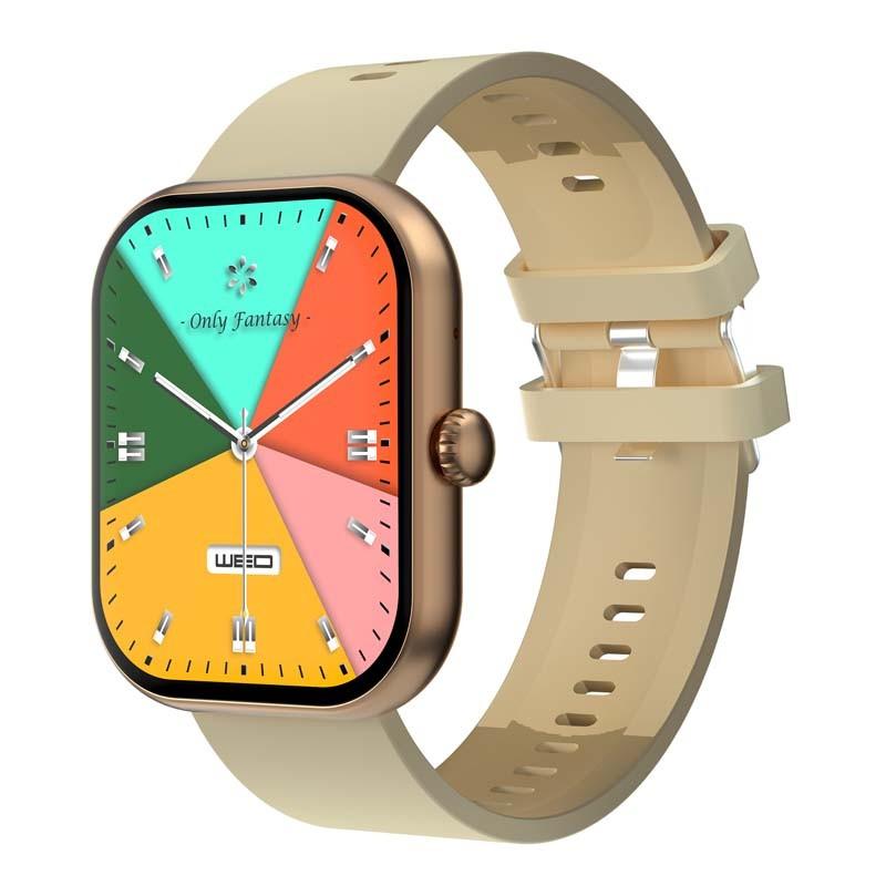 Montre Connectée Cadran Gold 2 Bracelets Silicone Noir Et Beige Inwatch Ii Gold Iconic