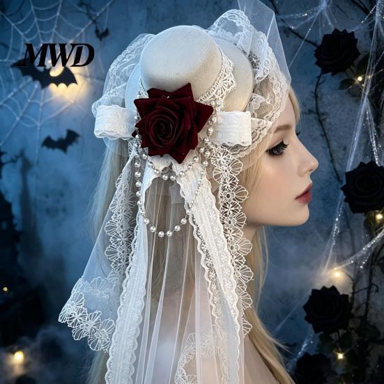 Festival Party Hair Piece Gothic Halloween Headdress with Rose And Chain Decoration, Mini Bowler Hat, Retro Clip Small Top Hat for Cosplay Masquerade
