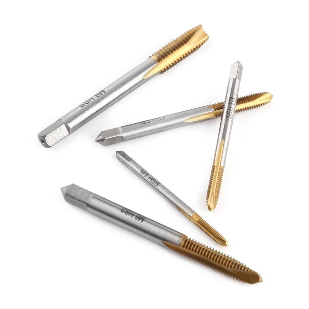 5pcs set Titanium Coated HSS Thread Screw Tap Kit M3 M4 M5 M6 M8 Forward Chip Ejection