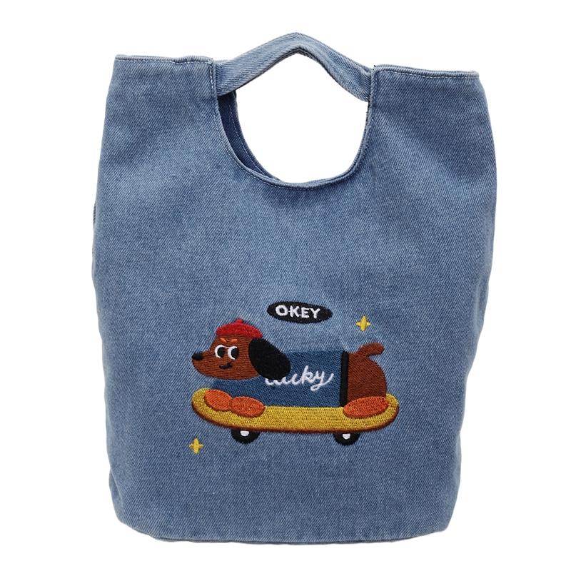 

Джинсовая сумка с рисунком собаки, женская сумка через плечо большой вместимости светло-синий