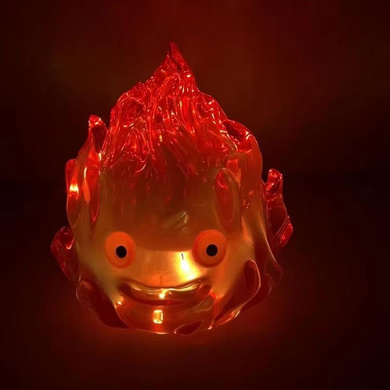 Flame Calcifer Five Colored Luminous Anime Figure Fire Devil  Miyazaki Model Ornament Collectible Doll Toy Christmas Gift