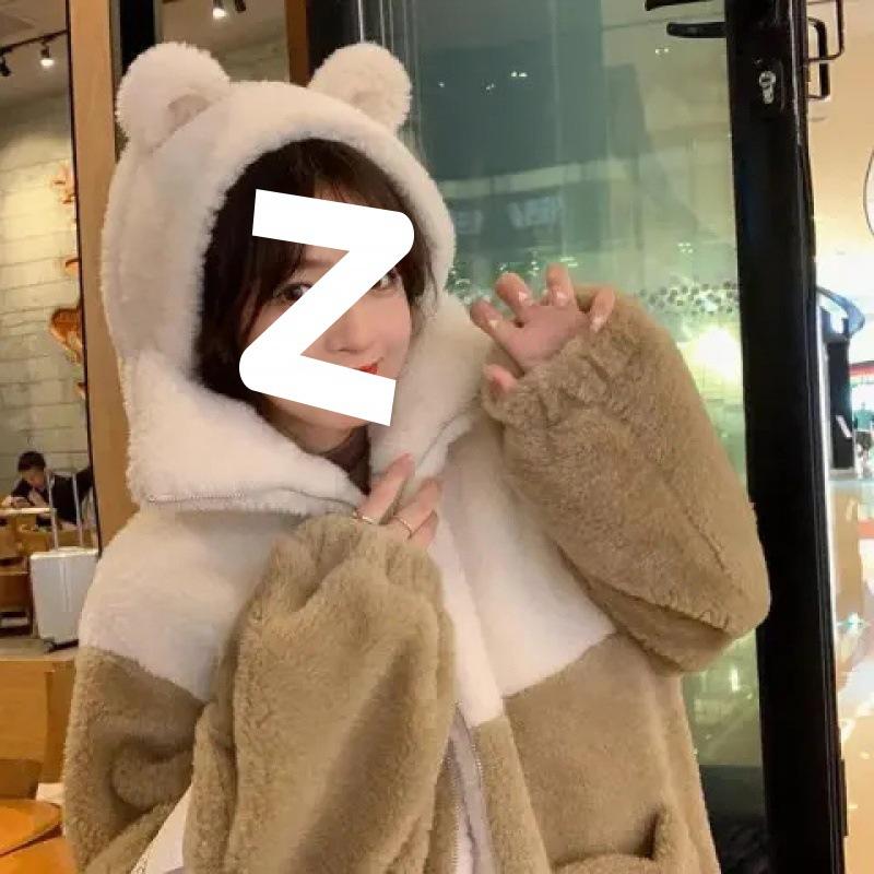 

Lamb Plush Jacket Female s New Winter Learner Thickened Hooded Top Jacket High Quality Durable Construction Stylish Design Practical Daily Use M
