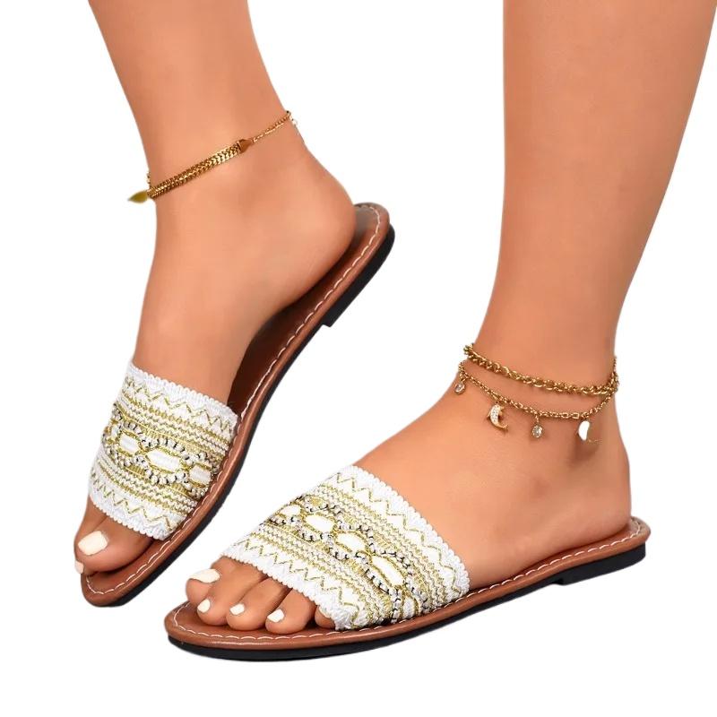Fashion Women's Shoes 2024 Open Toe Women's Slippers Casual Daily Slippers Women Color Matching Plus Size Flat with Outdoor Sandals