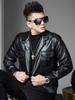 European Style 2025 Autumn New Men's Stylish Biker Leather Jacket with Suit Collar, Trendy Brand Solid Color Leather Coat