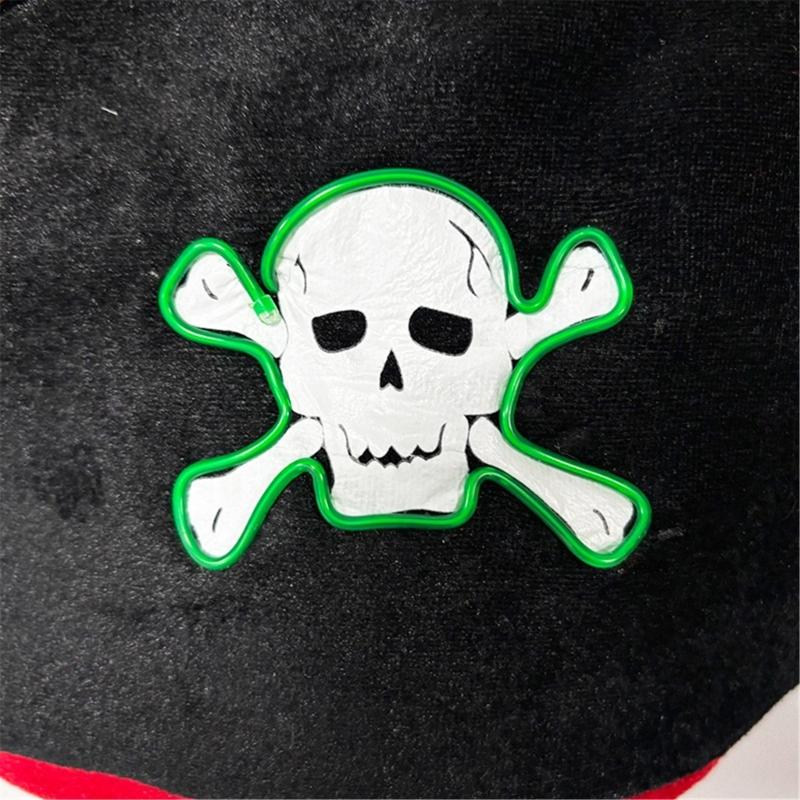 Adult Pirate Hat LED Skull Pirate Hat Pirate Costume Accessories for Adult Teens Masquerade Halloween Role Play Parties