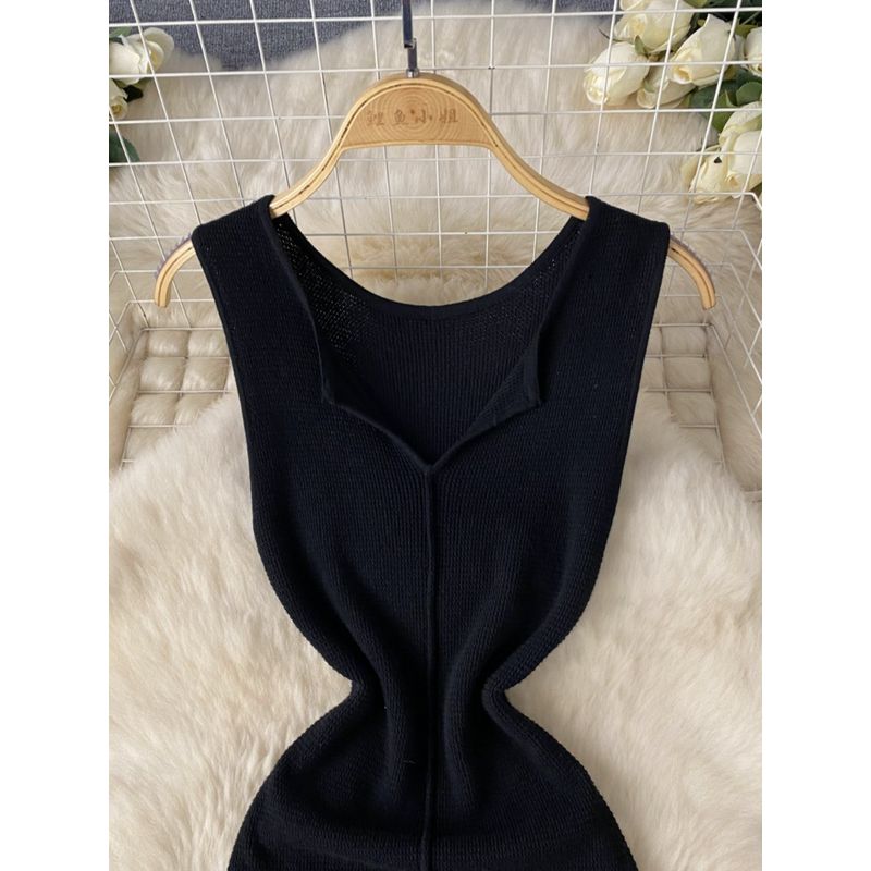 Sexy Socialite Elegant Dress Women's Stylish V Neck Sleeveless Silm Slim Looking Mid-Length Knitted Skirt Mermaid Dress
