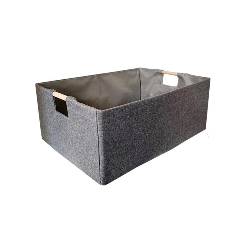Sturdy Fabric Storage Bin With Reinforced Bottom Wooden Handles for Bedroom Office