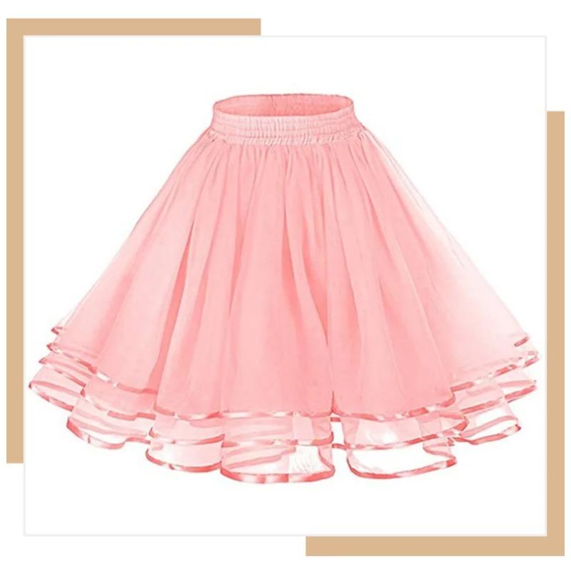 Women Petticoat Tutu Under Skirts Crinoline Three Layers Ribbon Gauze Tulle Skirt Vintage Bridal Slips Rockabilly