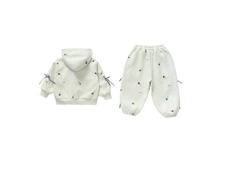 Girls' Korean-Style Cartoon Jacket Set: Trendy Long-Sleeve Sportswear with Bow for Spring & Autumn