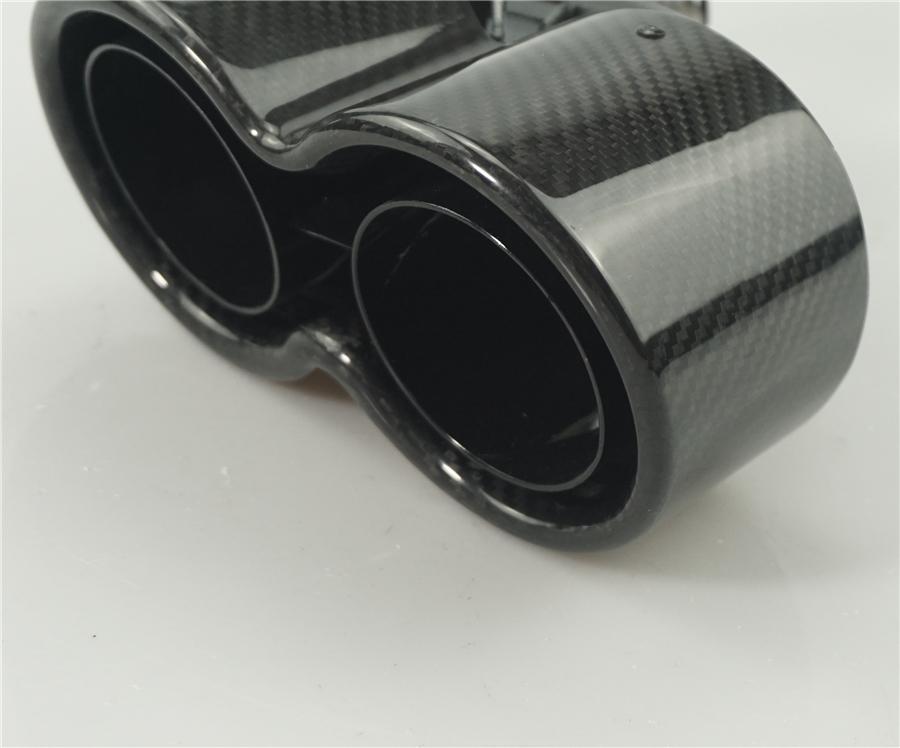 Universal H Style Pair 63mm Inlet 3D Glossy 100% Real Carbon Fiber Car SUV Conjoined Dual Exhaust Pipe Tail Muffler Tip