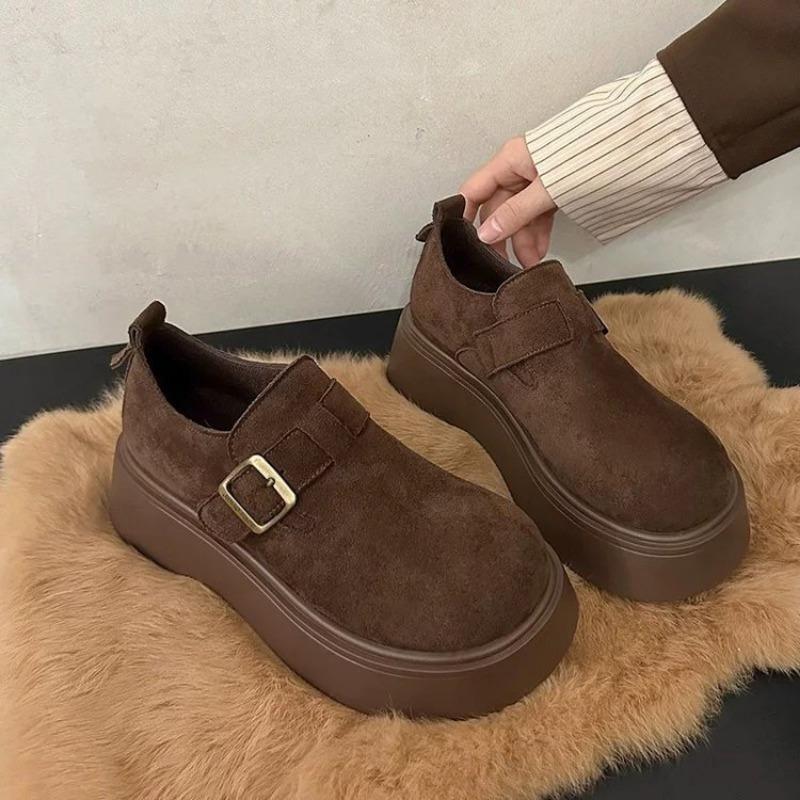 Nouvelles Chaussures Boken à Semelles Épaisses, Chaussures pour Femmes à Un Pied, Chaussures Simples Rétro en Polaire, Mocassins Décontractés