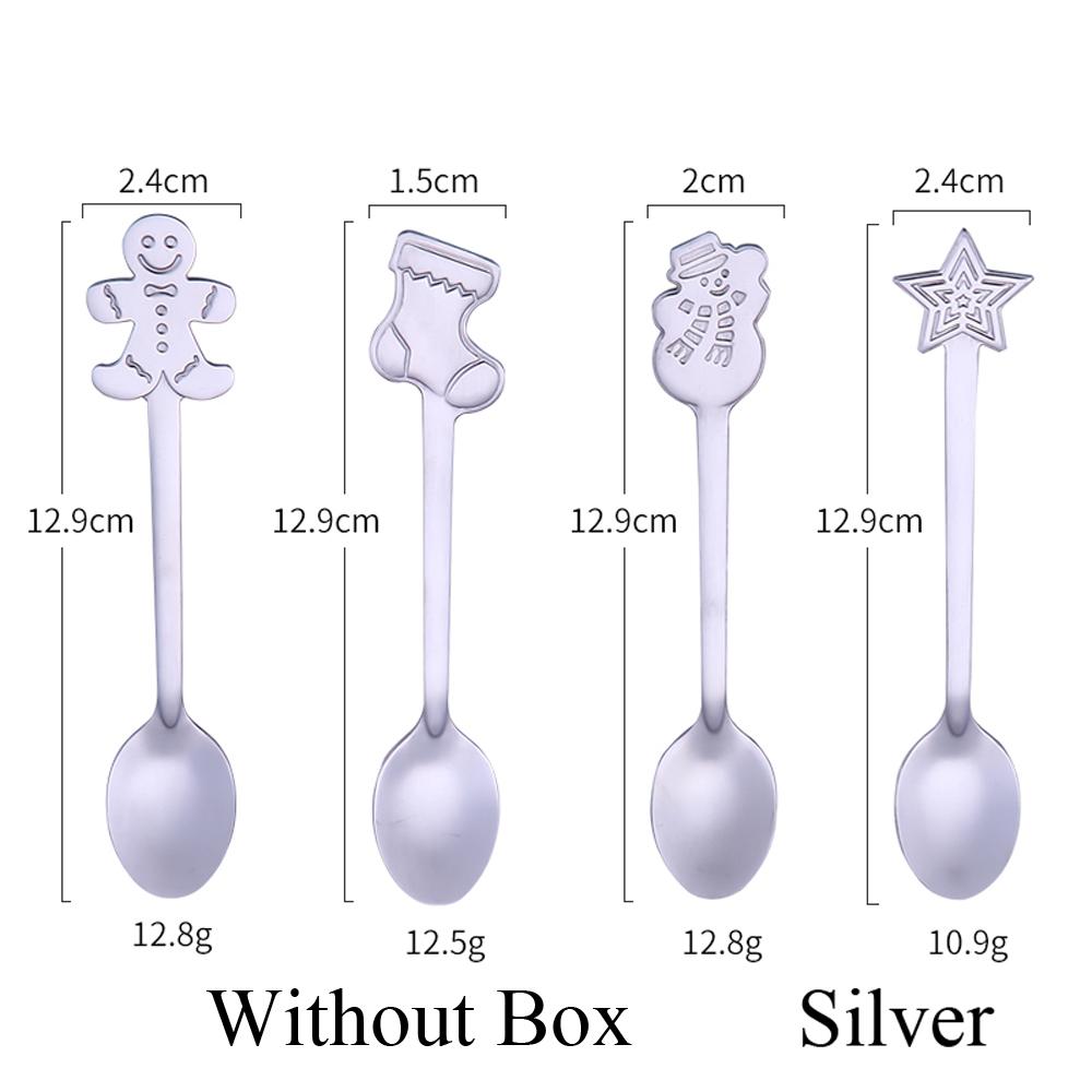 4pcs/set Stainless Steel Christmas Tableware Coffee Spoons Ice Cream Desserts Spoon Snowman Xmas Tree Kids Drinking Tea Scoops