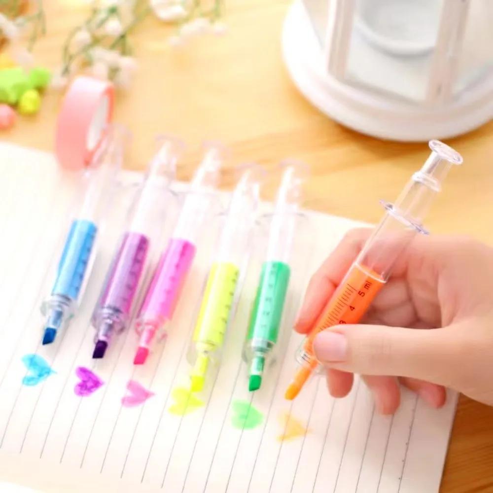 Penna Fluorescente Divertente Kawaii a Forma di Siringa con Ago Penna a Sfera Colorata Meccanica Utilizzata Per Ufficio e Scuola Strumenti di Scrittura Chiave