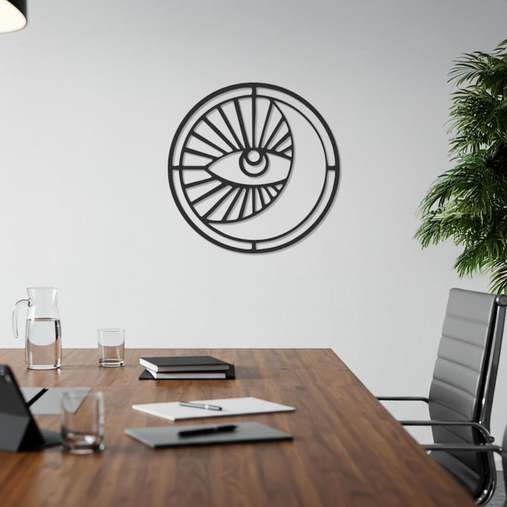 Wrought Iron Boho Eye Wall Art, Geometric Metal Sculpture, Minimalist Decor for Living Room, Unique Spiritual Gift