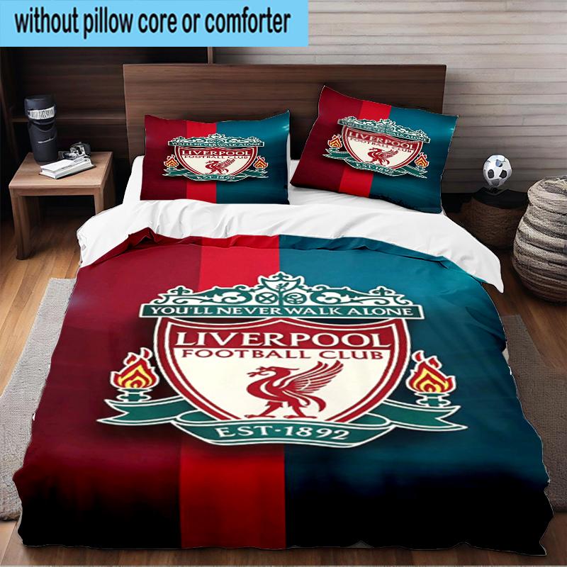 Liverpool Football Club Set Biancheria da Letto 3 Pezzi Stampa 2D (Include 1 Copripiumino + 2 Federe Senza Imbottitura), Decorazione camera da letto, Regalo ventilatore