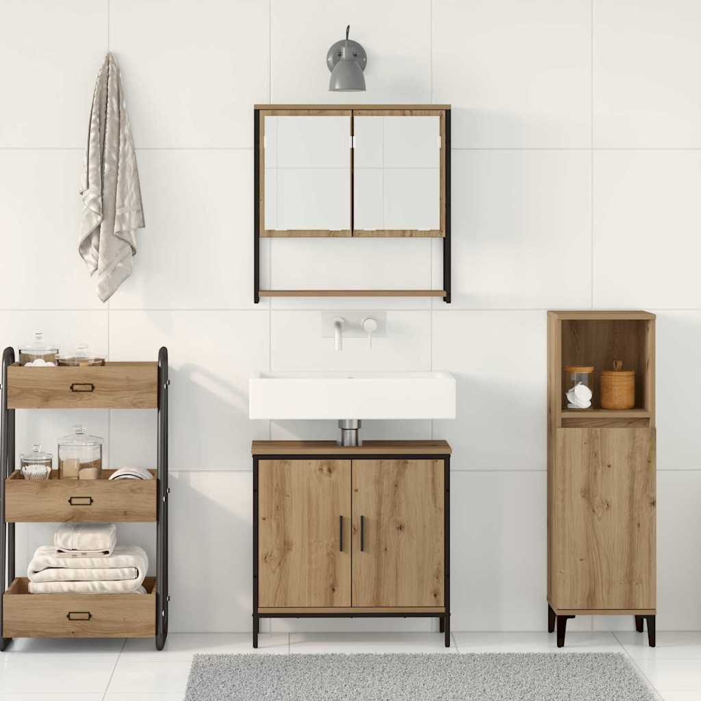 Bathroom Furniture Set with Shelf and Door 2 Pcs Brown Wood Based Material