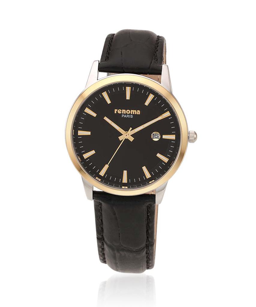 Lenomasigye Bar Index Gold Black Men'S Leather Watch Re5505M Gdbk