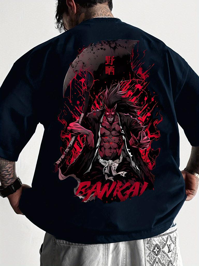 BLEACH Kenpachi T-Shirt Anime Muster Rot haariger Bankai Zangetsu Nozarashi Kanji Aufdruck Blut Straßenkleid Unisex